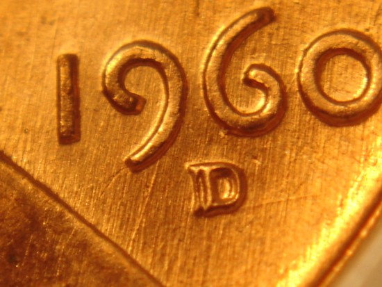 1960-D/D-Large-Date-1c-Lincoln-Memorial-Cent-Vp002-Ms65RD